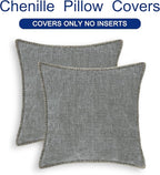 CaliTime Throw Pillow Covers Decorative 22 X 22 Inches Pack of 2 Cotton Thread Stitching Edges Solid Dyed Soft Chenille Cushion Cases for Couch Sofa Bed Living Room Farmhouse Medium Grey