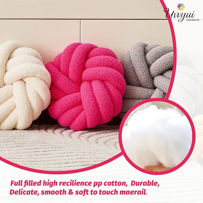 Uvvyui Knot Pillows, 14 Inch Decorative Throw Pillows Round Pillows Cushion, Soft Handmade Knotted Ball Pillow Plush Cushion Home Decor for Bed Couch Living Room (Rose Red, 14 Inch)
