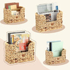 Woven Hanging Magazine Holder, Natural Water Hyacinth Wall Mounted Basket for Books, Files & Magazines, Organizer Rack with Handle (Water Hyacinth, 11.8″ x 4.3″ x 7.9″)