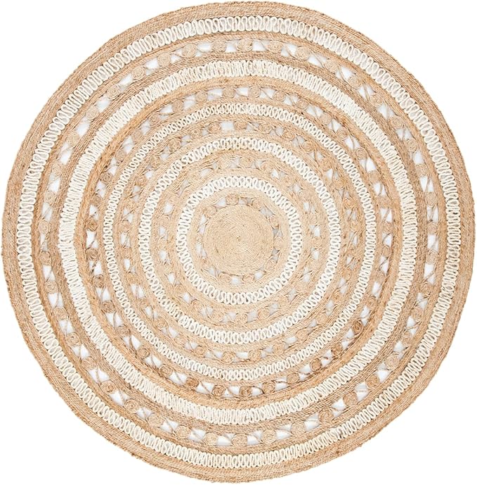SAFAVIEH Natural Fiber Round Collection 7' Round Ivory NF169B Handmade Boho Charm Farmhouse Jute Area Rug