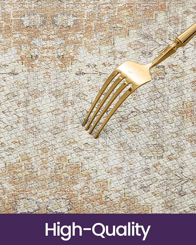 DEXI Kitchen Floor Mats Anti Fatigue, 23x86 Large Long Cushioned Vintage Runner Rug Waterproof, Standing Comfort Memory Foam Padded for Front Sink Laundry Office, Beige and Light Orange