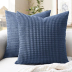 Softalker Throw Pillow Covers 16x16 Inch, Set of 2, Soft Corduroy Boho Stripe Decorative Pillow Cover, Couch Fluffy Pillow Cover for Farmhouse Home Decor Bed Living Room, Blue