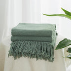 Chenille Throw Blanket for Couch with Tassels,60"X80" Soft Lightweight Knitted Boho Decorative Blankets for Bed and Sofa,Sage Green