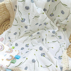 insular Cotton Muslin Baby Blanket with Tassel, Boho Bohemian Muslin Swaddle Blanket Baby Receiving Blanket with Fringe, Nursery Decor Throw or Nursing Blankets, 47" x40”, Blue Dandelion