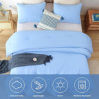 ROSGONIA Full Size Comforter Sets for Girls Boys Kids Light Blue, 3pcs Comforter Full Size (1 Comforter & 2 Pillowcases) Lightweight Dorm Bedding Sets