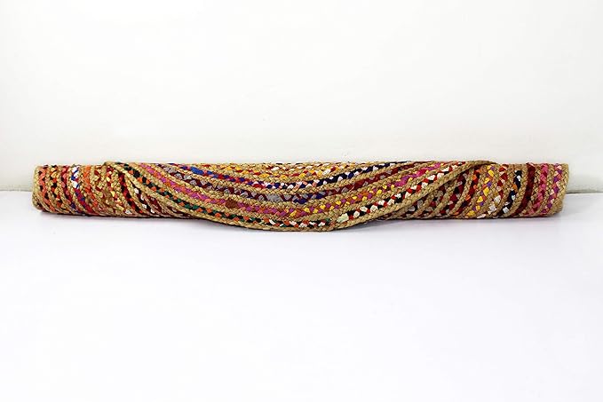 COTTON CRAFT Jute Chindi Braid Rag Rug - Boho Farmhouse Rustic Area Accent Throw Rug - Handwoven Reversible Natural Recycled Cotton - Living Room Den Study Home Décor Gift - 4 Feet Round - Multi Color
