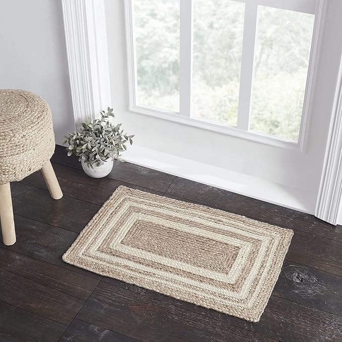 VHC Brands Jute Rug Rectangle with Pad, Natural and Crème, 20x30