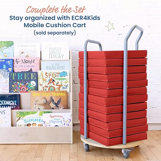 ECR4Kids SoftZone Floor Cushions, Square, Flexible Seating, Red, 6-Piece