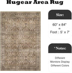HUGEAR Area Rug 5x7 Vintage Brown Machine Washable Living Room Rugs Distressed Retro Floral Vacuumable Low Pile Carpet Bedroom Office Dining Room Laundry Room Non Slip Soft Lightweight