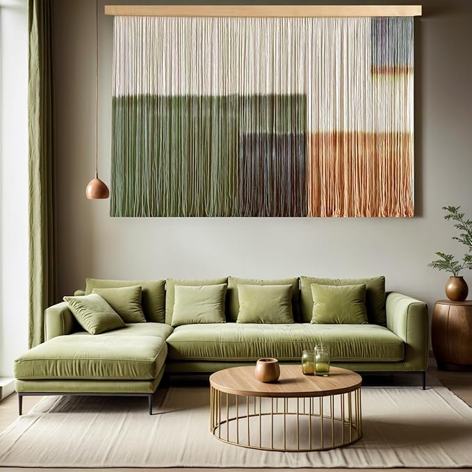 laddawan Extra Large Macrame Wall Hanging Dip-Dyed Tapestry Modern Wooden Home Wall Art for Living room Boho Handmade Wall Decor for Bedroom (Green1)