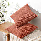 Softalker Fall Decorative Throw Pillow Covers 24 x 24 Inch, Set of 2, Thanksgiving Autumn Harvest Super Soft Corduroy Boho Striped Pillowcases for Couch Sofa Living Room Bed Home Decor, Burnt Orange