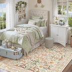 Lahome Sylvie Fall Boho Washable Area Rugs 5x7 for Bedroom, Bohemian Brown Rugs for Living Room, Soft Floral Thin Carpet for Kids Room Apartment Dorm Home Decor, Ochre Fall