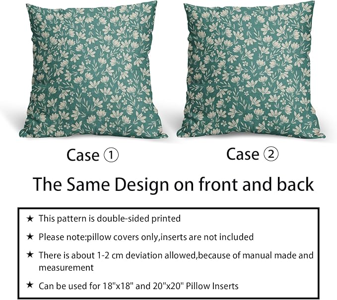 Aqua Pillow Covers 16x16 Set of 2 Vintage Floral Rustic Old Style Cute Flower Print Decorative Outdoor Pillowcases Seasonal Farmhouse Throw Cushion Case Decor for Couch Sofa Bed