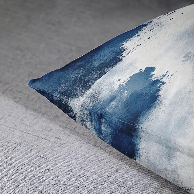 Britimes Throw Pillow Covers Modern Home Art Decor, 18 x 18 Inches Set of 2 Abstract Oil Painting Pillowcases for Bedroom, Living Room, Cushion Couch Sofa, Abstract White Navy Blue