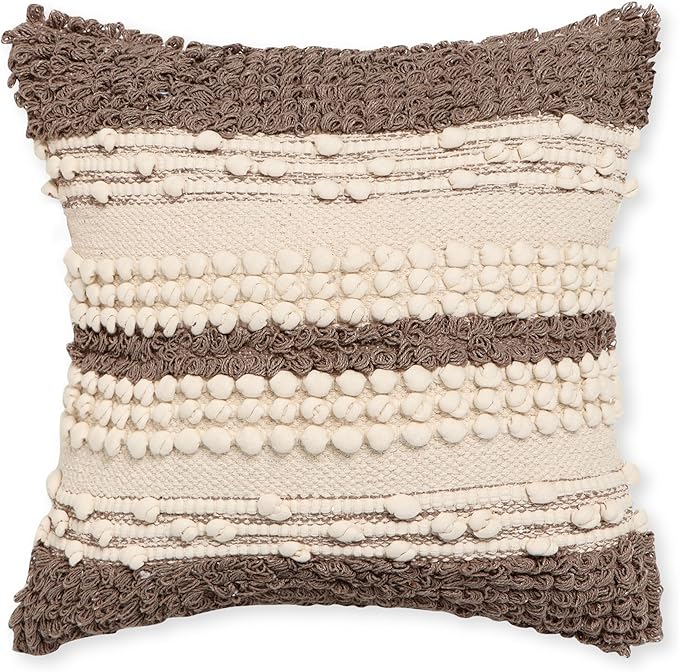 · REDEARTH · Boho Textured Throw Pillow Cases - Woven Tufted Decorative Farmhouse Cushion Covers Set for Couch - Sofa - Bed - Chair - Dining - Patio - Outdoor - 100% Cotton (18x18; Natural) Pack of 2