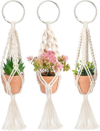 Macrame Plant Hangers, 3 Pcs Plant Hangers with Artificial Succulent Plants, Interior Car Accessories for Women, Rear View Mirror Accessories by MoHern