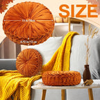 2 Pcs Round Throw Pillows 15 Inch Decorative Velvet Pleated Pumpkin Pillows Boho Floor Pillow with Center Button for Living Room Couch Chair Bed Sofa Home Decoration (Orange)