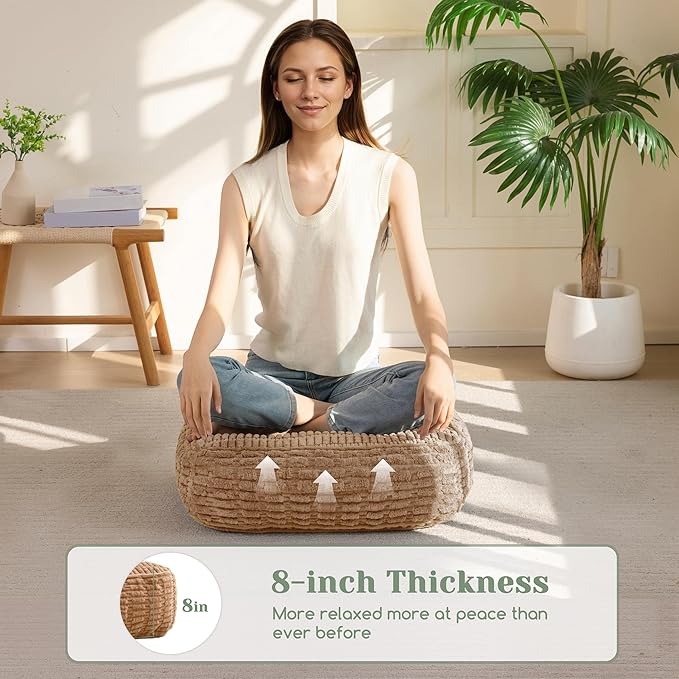 8" Washable Floor Pillow Cushion for Adults, Meditation Cushion Pillow, Removable Tufted Blended Corduroy Cover, Large Square Floor Sitting for Tatami Living Room or Yoga, 2Pack, Machine Washable