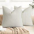 YCOLL Farmhouse Pillow Covers 24x24, Modern Accent Square Throw Pillow Covers Set of 2, Olive Green and Beige Striped Patchwork Linen Decorative Cushion Covers for Couch Chair Bedroom Home Decor