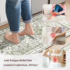 Boho Kitchen Mats for Floor 2 Piece Set Anti Fatigue Cushioned PVC Kitchen Rugs Non Slip Waterproof Farmhouse Mats 2/5 Inch Comfort Standing Mat for Laundry, 17.3"x47"+17.3"x28", Green-Tinted Grey