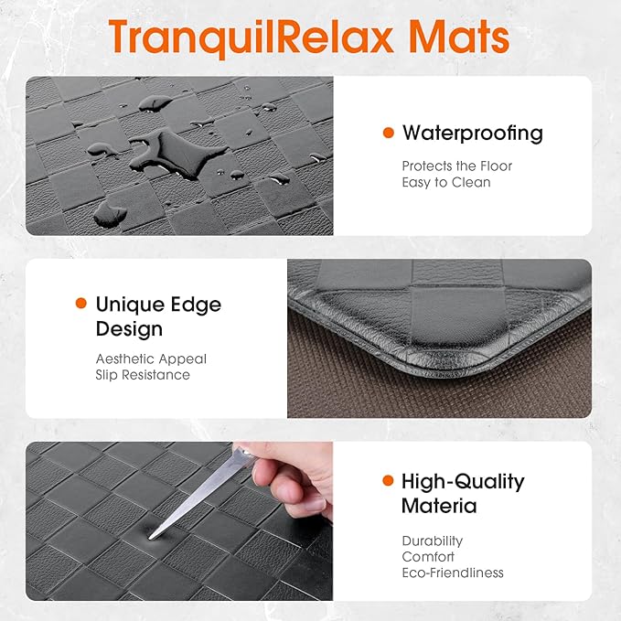Kitchen Mats, 2PCS Kitchen Rugs, Cushioned Anti Fatigue Kitchen Mats for Floor, Non-Slip Standing Sink Mat, Waterproof Kitchen Rug Set for Kitchen Floor Office,17.3"×30"+17.3"×47" Grey