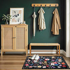Entryway Rug 2X3 Small Rugs: Floral Washable Door Mat Vintage Soft Low Pile Non-Slip Kitchen Rugs Stain Resistant Indoor Throw Rug for Entrance, Bedroom, Kitchen, Laundry, Bathroom Black