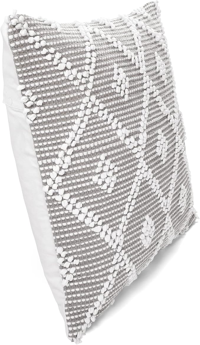 Lush Decor Adelyn Decorative Throw Pillow Cover, 20" W x 20" L, Light Gray - Square Pillow - Gray Diamond Pillow - Textured Pillows - Hygge Decor - Farmhouse Throw Pillows For Bed, Couch, Or Chair