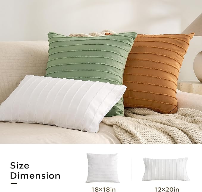 JELLYMONI 2 Pack White Pillowcases 18" x18", Soft Microfiber Striped Tufted Pillow Covers(Pillows are not Included)