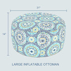 LVTXIII Indoor/Outdoor Extra Large Inflatable Ottoman Pouf D31 x H14 Inch, Round Footstool with Handle, Weather-Resistant Portable Furniture for Patio, Camping, Beach, Delancey Lagoon