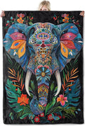 Tribal Elephant Flannel Blanket 50x60in,Vibrant Colorful Mandala Boho Design with Jungle Floral Accents,Soft Lightweight Throw for Nature Lovers,Bohemian Decor and Spiritual Soul Gifts Blankets