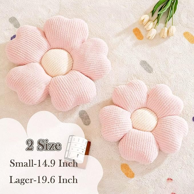 Flower Throw Pillow, Cute Flower Shaped Pillow Decorative Throw Pillow for Bed Couch, Soft Daisy Pillows Floor Seating Cushion Cushions (19.6 Inch Light Pink)