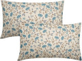 Brown Blue Grey Floral Pillow Covers 12x20 Set of 2 Vintage Rustic Old Style Cute Small Flower Print Rectangle Decorative Outdoor Pillowcases Farmhouse Throw Cushion Case Decor for Couch Sofa Bed