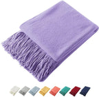 Homiest Decorative Knitted Throw Blanket with Fringe, Lightweight Acrylic Knit, Soft & Cozy Tassel Blanket for Couch, Sofa, Bed (Lavender, 50 x 60 Inch)
