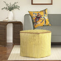 LR Home Dusky Citron Bordered Transitional Hand-Loomed Cotton Pouf with Jute Braid | Farmhouse Cube Foot Rest for Bedroom & Living Room Decor | 18 x 18 x 18 Stuffed Ottoman for Seating