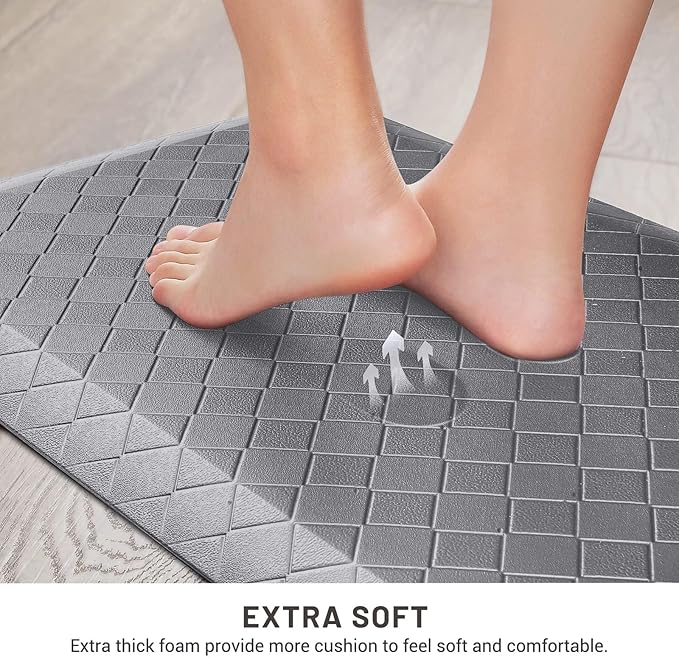 HappyTrends Kitchen Floor Mat - 4/5 Inch Thick Anti-Fatigue Kitchen Rug,Waterproof Non-Slip Kitchen Mats and Rugs Heavy Duty Ergonomic Comfort Rug for Kitchen,Office,Sink,Laundry,(17.3"x28", Gray)