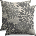 Grey Gray Pillow Covers 24X24 Inch Set of 2, Dahlia Flower Spring Summer Floral Cream Decorative Throw Pillow Covers Outdoor Modern Farmhouse Cushion Case for Home Couch Sofa Bed Decor