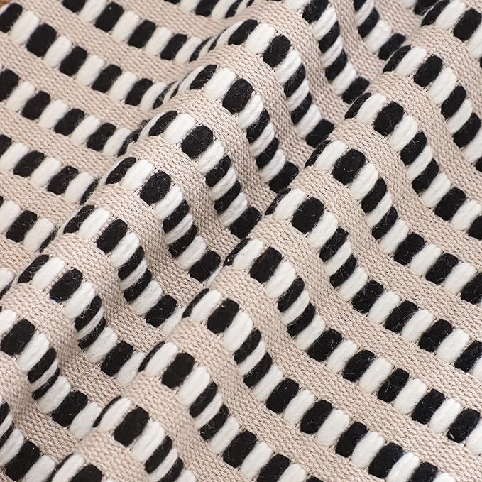 Tosleo Black and White Pillow Covers 18x18 Set of 2 Boho Throw Pillow Covers Stripe Tufted Decor Pillow Cases Accent Chenille Pillowcases Farmhouse Cushion Case Bohemian Nuetral Textured Pillow Cover