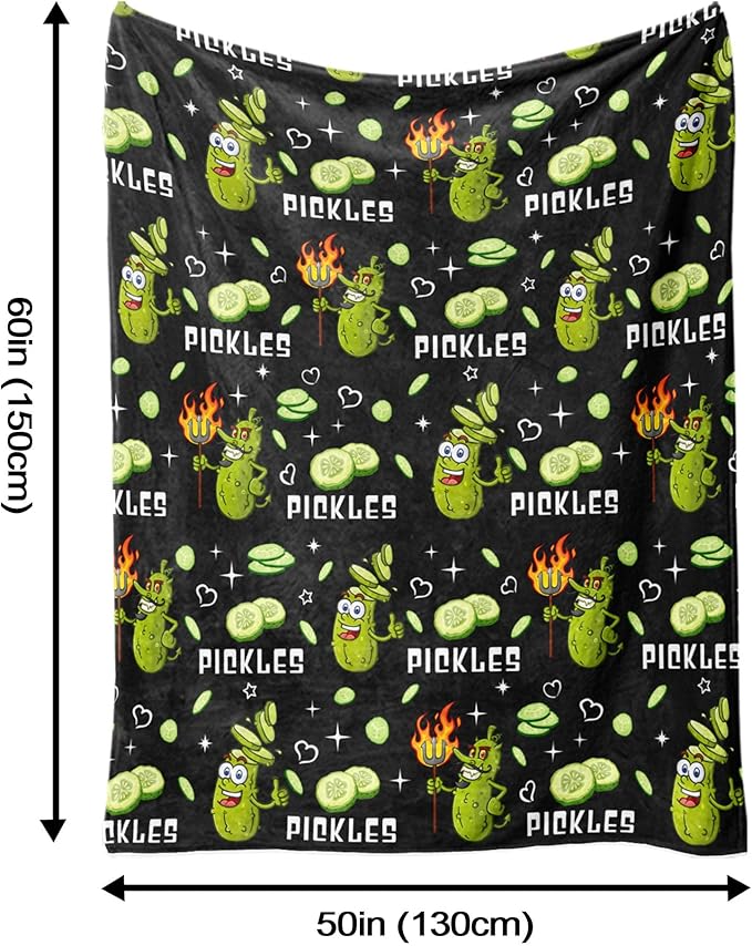 Aipon Pickle Blanket Gifts for Pickle Lovers, Funny Food Cucumber Blankets 50"x 60", Black Soft Cozy Lightweight Throw Blanket for Women Kids Teens Boys Girls