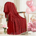 inhand Pomegranate Red Knitted Throw Blanket for Couch Bed, Mothers Day/Mom Birthday Gifts for Mom from Daughter Son, Soft Lightweight with Tassels, Farmhouse Decorative Blanket for Women, 50"x60"