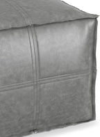 SIMPLIHOME Brody Square Pouf - 18 inch Wide Upholstered Vegan Leather Ottoman in Distressed Grey, Boho Footstool, Coffee Table or Extra Seating for Living Room or Bedroom, Assembled