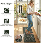 LEEVAN Anti Fatigue Mats for Kitchen Floor Non-Slip, Cushioned Kitchen Mats for Floor 2 Piece, Dark Green Memory Foam Kitchen Mat Set, Waterproof Ergonomic Standing Mat for Bar, Office,Desk, Laundry