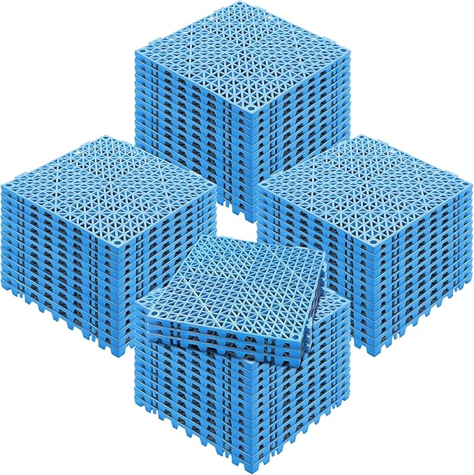 VEVOR Interlocking Tiles, 55Pcs 12 x 12 in, Soft PVC Drainage Tile Mat, Non Slip & Wear-Resistant Splicing Drainage Mat, Floor Tile Drain Holes for Restroom, Bathroom, Kitchen, Pool, Blue