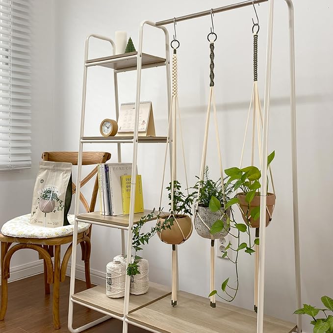 Macrame Kits for Beginners, 3 Set of Plant Hangers DIY Kit: Braided Polyester Ropes 50yds*5mm Ivory, 20yds*2mm Forest Green, 60+Pcs Supplies with Step-by-Step Easy Instructions (IVGR)