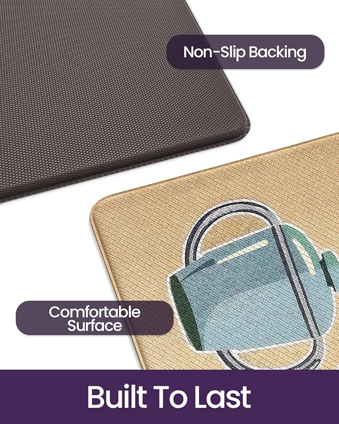 DEXI Kitchen Mats for Floor, 23x59, Cushioned Standing Mat Anti Fatigue, Wide Waterproof Comfort Farmhouse Padded for Laundry Room Office, Beige/Black