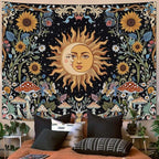 Fungarth Sun and Moon Tapestry Hippie Mushroom Boho Floral Wall Tapestry for Bedroom Aesthetic Vintage Sunflower Celestial Large Tapestries Wall Hanging for Living Room Dorm 80 x 60 Inch