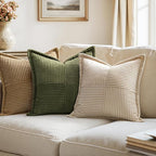 MIULEE Decorative Euro Sham Throw Pillow Covers for Couch Bed Livingroom 22x22 Inch Set of 2 Beige Boho Accent Throw Pllows Broadside Striped Patchwork Soft Corduroy Pillowcases