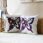 Butterfly Pillow Cover Boho Embroidered Pillow Covers for Couch Sofa Purple Butterfly Bohemian Pillow Covers Cotton Linen 2PCS Pillowcase Covers 18x18 Inch
