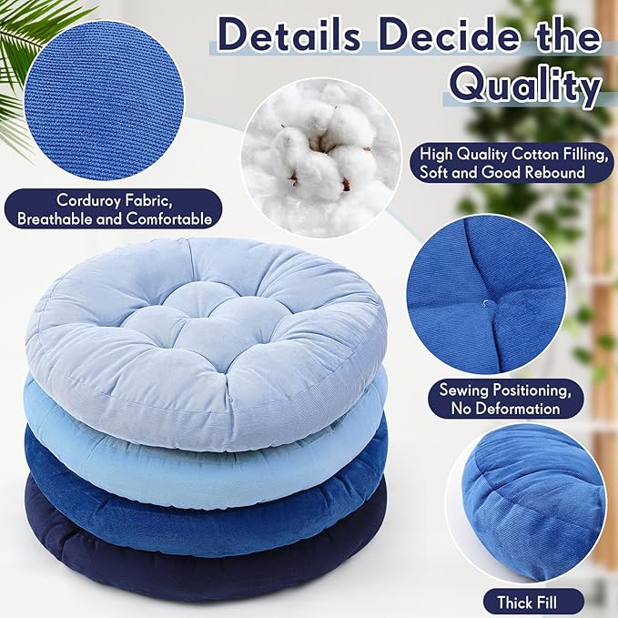 Jerify Floor Pillow Cushions Large Round Square Large Meditation Floor Pillow for Classroom Adult Meditation Picnic Party Seating Learning Daycare School(Round,Dirty Blue,4 Pcs)