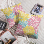 Spring Pillow Covers 16X16 Inch Set of 2, Yellow Pink Blue Colored Floral Colorful Easter Themed Flower Decorative Throw Pillow Covers Outdoor Farmhouse Cushion Case for Couch Sofa Bed Decor