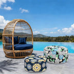 Indoor/Outdoor Inflatable Ottoman, Water Repellent Round Foot Rest Ottomans D31 x H14 inch, Portable Footstool for Patio Garden Camping or Home, Peony Garden